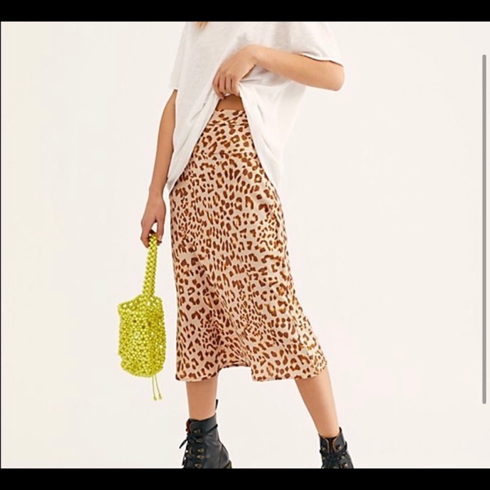 Free people leopard bias midi skirt